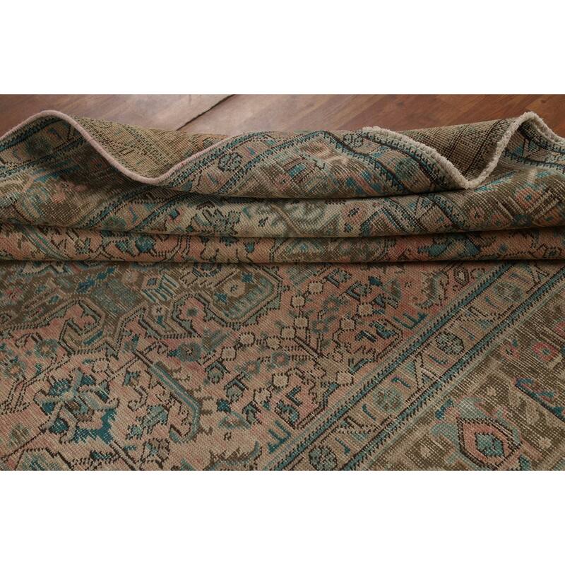 Pink Geometric Tabriz Persian Area Rug Hand-Knotted Wool Carpet - 6'7" x 9'3"