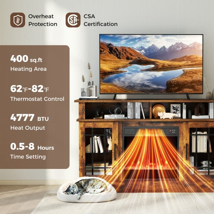 MDF Fireplace TV Stand with RGB LED, Remote and Storage - 48" L x 16" W x 29" H