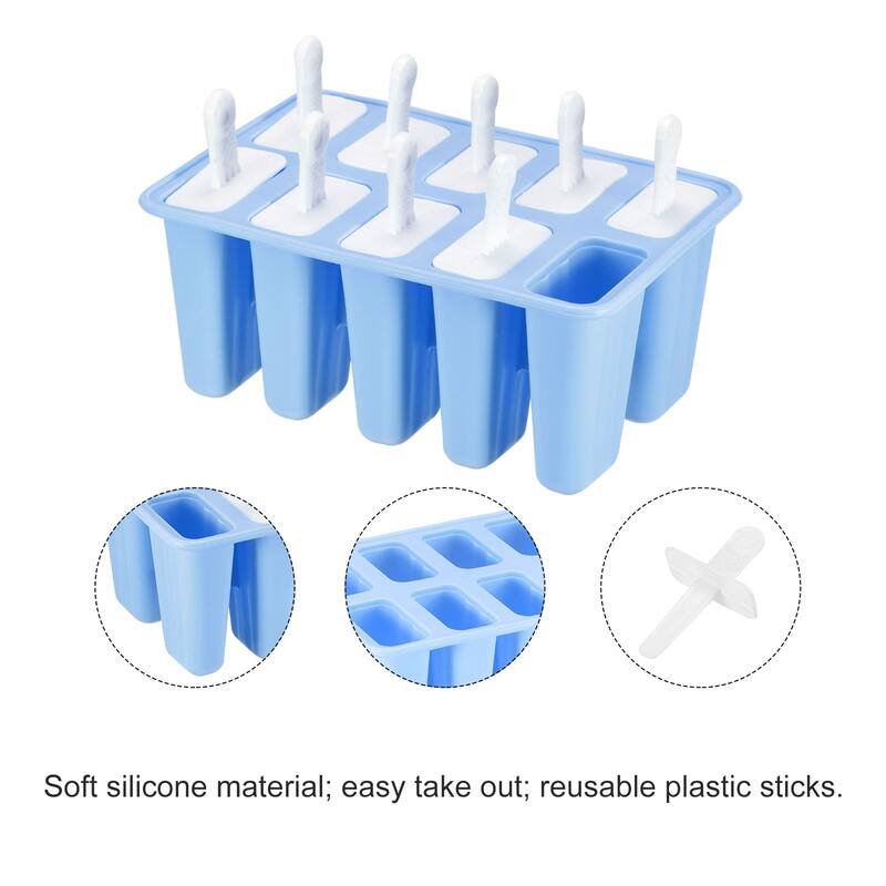 Silicone Ice Pops Molds 10Pcs, with Sticks Funnel and Cleaning Brush - Blue