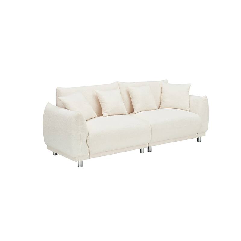86.6" Teddy velvet large bread sofa with four pillows and hardware feet