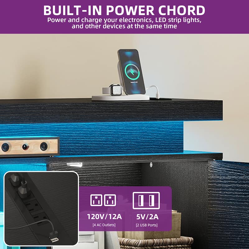 Moasis Modern TV Stand and LED Light Entertainment Center with Mount & Power Outlet