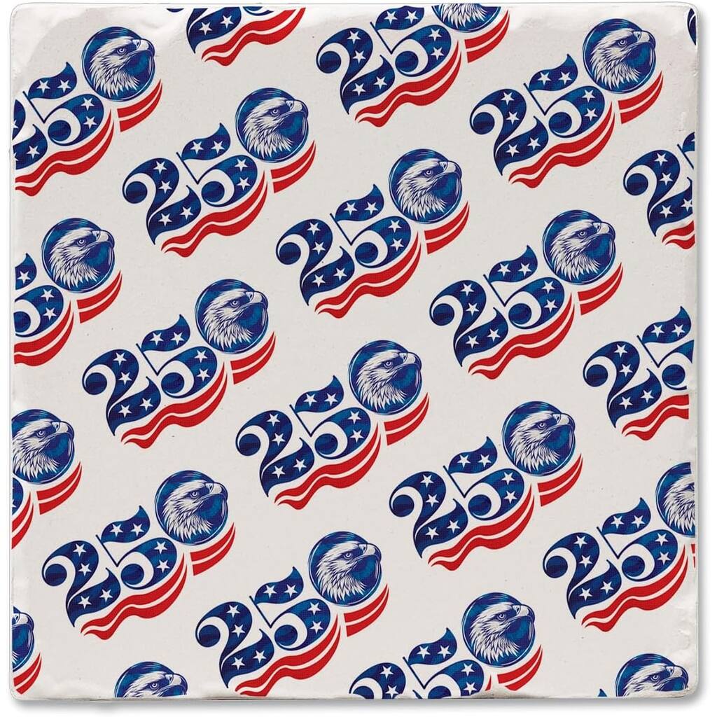 Celebrate 250 Years 4 Pack Absorbent Stone Coasters with Protective Cork Backing 4" Square Made in The USA Absorbent Wipes Clean