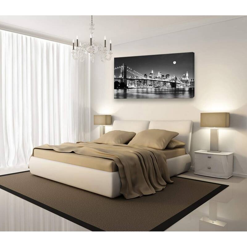 Night New York City Scene Picture Paintings Black and white Wall Art