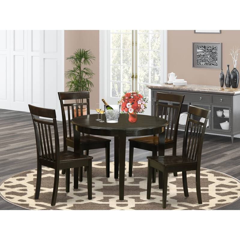 East West Furniture 5 Piece Dining Room Furniture Set- A Round Kitchen Table and 4 Dining Chairs, Cappuccino (Seat Options) - BOCA5-CAP-W