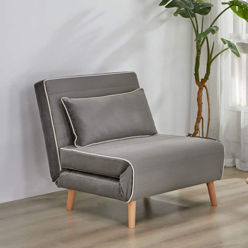 2-Piece Velvet Foldable Sleeper Sofa Chair, Sofa Bed with 3-Position Adjustable Backrest, Quick 10-Second Conversion