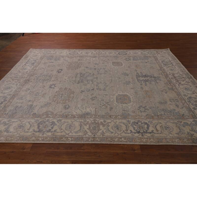 Floral Beige Oushak Turkish Area Rug Hand-Knotted Wool Carpet - 7'8"x 9'7"