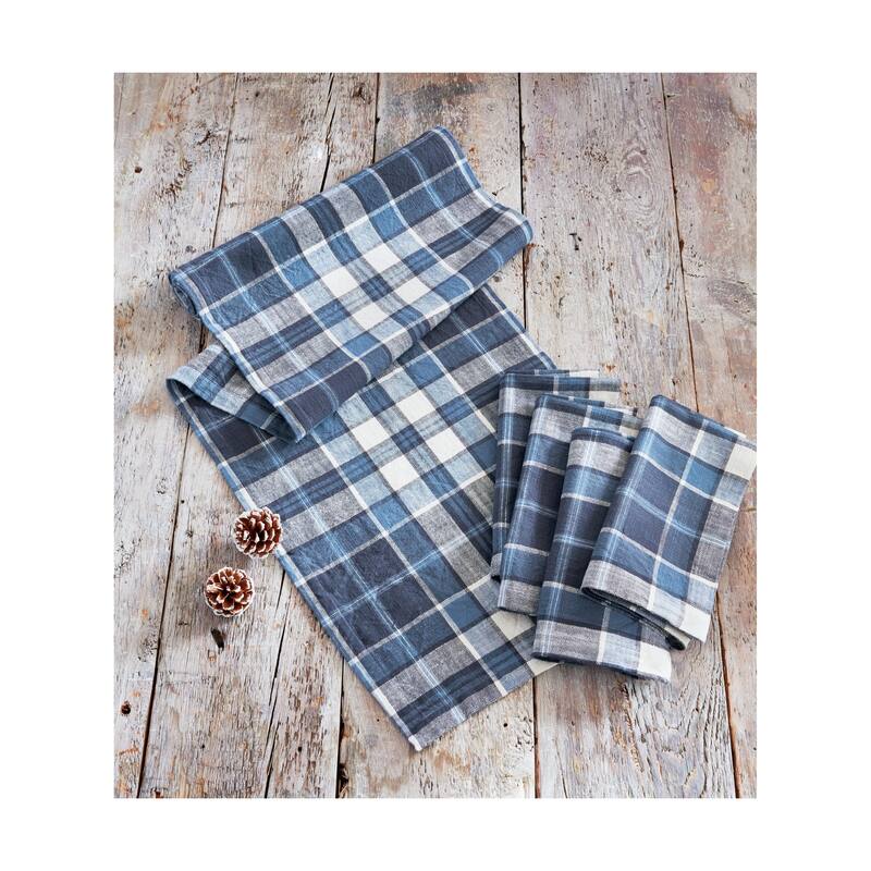 Mirage Plaid Table Runner - Blue Cotton, 72" L x 14" W, Machine Washable, Perfect for Christmas and Everyday Use