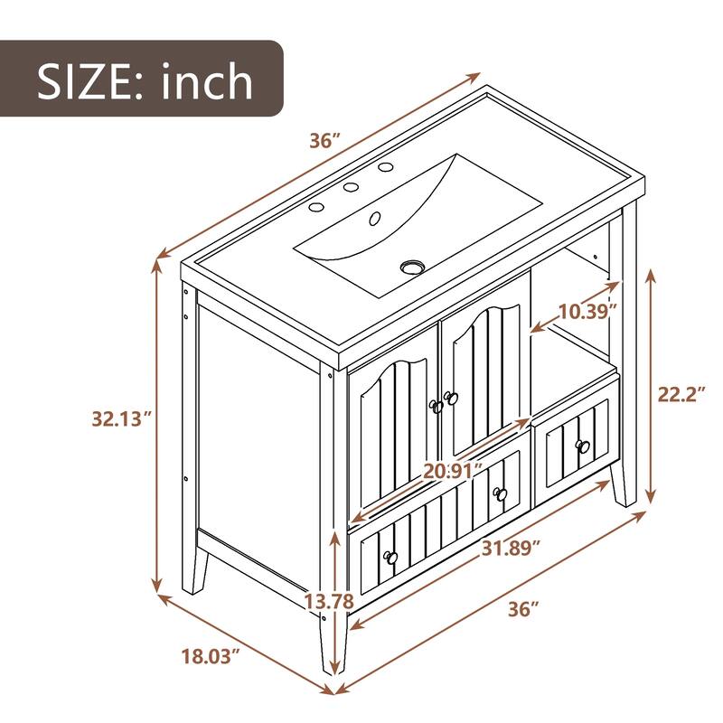 36" Bathroom Vanity with Solid Wood Frame