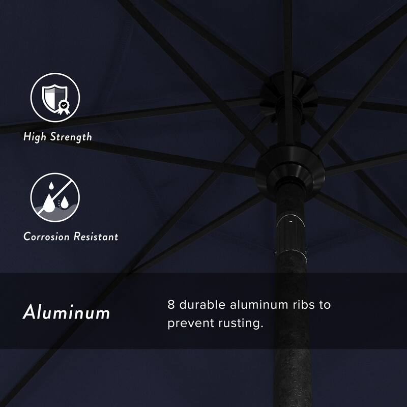 California Umbrella 75' Round Crank Lift Push Button Tilt Black Aluminum Patio Umbrella, Olefin