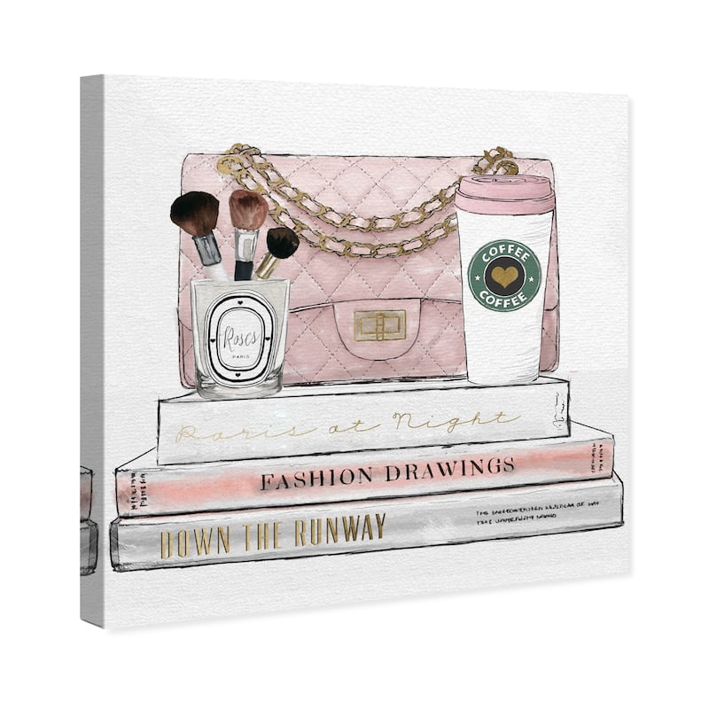 Wynwood Studio Canvas Fashion and Glam Paris Handbag Coffee and Make Up Pink and Light Pink Glam Wall Art Canvas Print