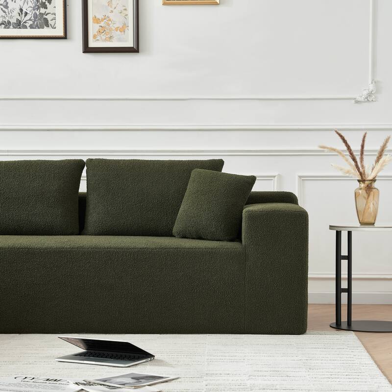 L-Shaped Modern Lambskin Fabric Upholstered Corner Cloud Sofa (Pure Sponge)