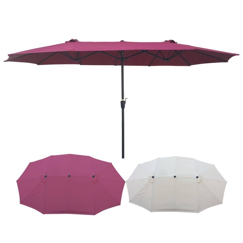 15Ftx9FtDouble-Sided Patio Umbrella Outdoor Market Table Garden Extra Large Waterproof Twin Umbrellas with Crank and Wind Vents - Burgundy