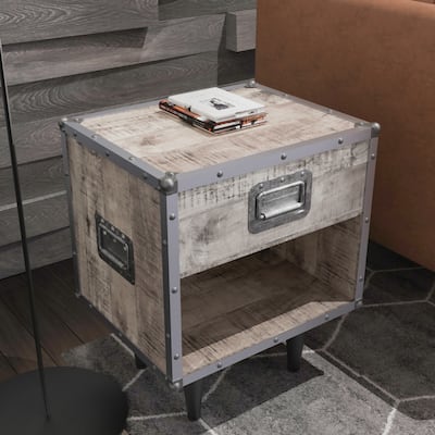 ExBrite Solid Wood End Table Gray Wash Finish