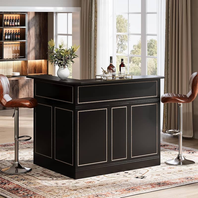 L Shaped Home Bar Cabinet Table with Stemware Racks