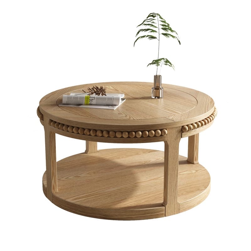 Round Solid Wood Coffee Table, Two-Tier Design with Sturdy Construction for Living Room Elegance