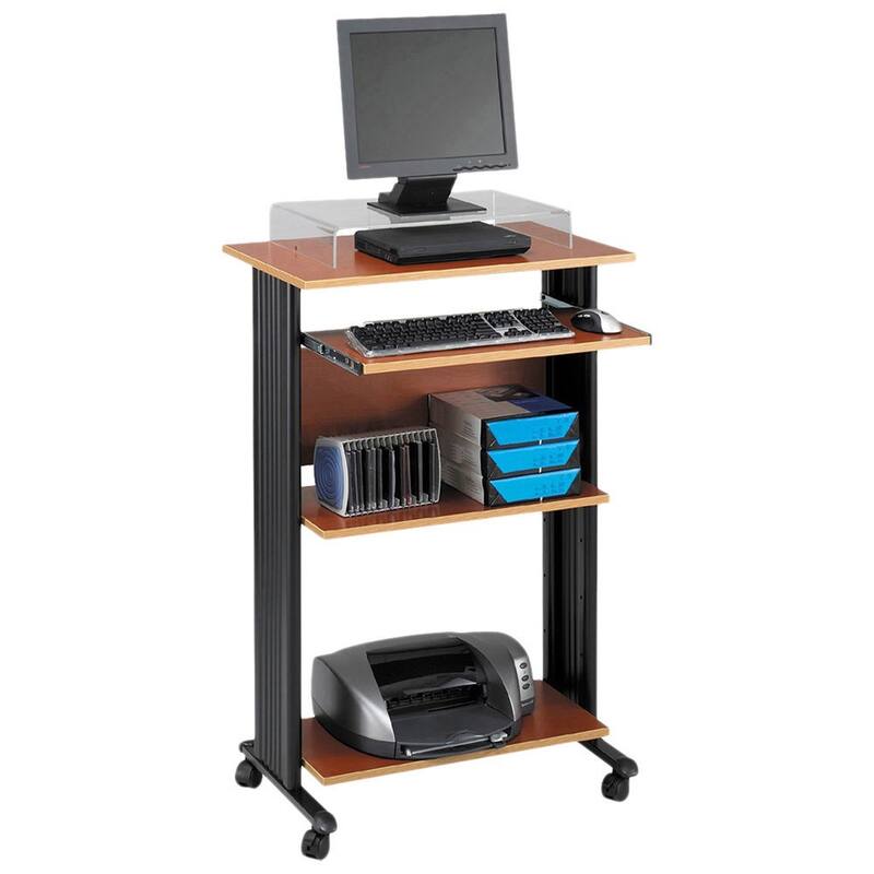 Mobile Standing Computer Desk and Printer Stand with Storage - Cherry