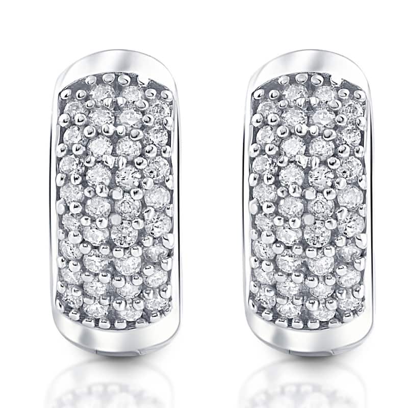 1/4ct Diamond Pave Huggie Hoops Tiny Women's Earrings White Gold 1/3" Tall