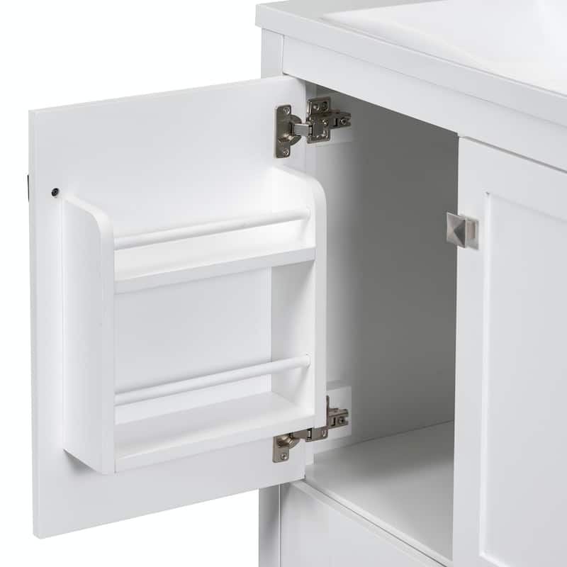 30" White Bathroom Vanity with Single Sink, 2 Doors, and Drawer