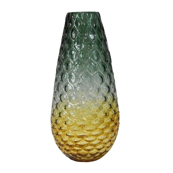 14.75” Purple and Amber Honeycomb Design Art Glass Vase - N/A