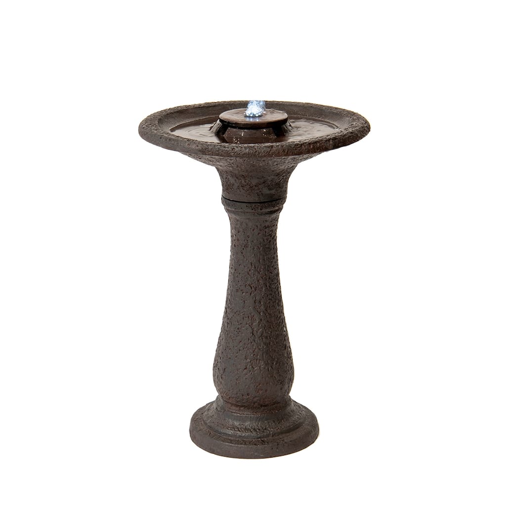 XBrand 23.43"H Tiered Freestanding Classic Bird Bath Outdoor Water Fountain w/ Auto Shut-Off Pump, Dark Brown