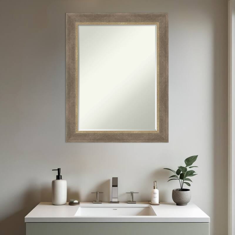 Driftwood Half-Inch-Bevel Framed Bathroom Vanity Wall Mirror - Driftwood Tan - 23 x 29 in