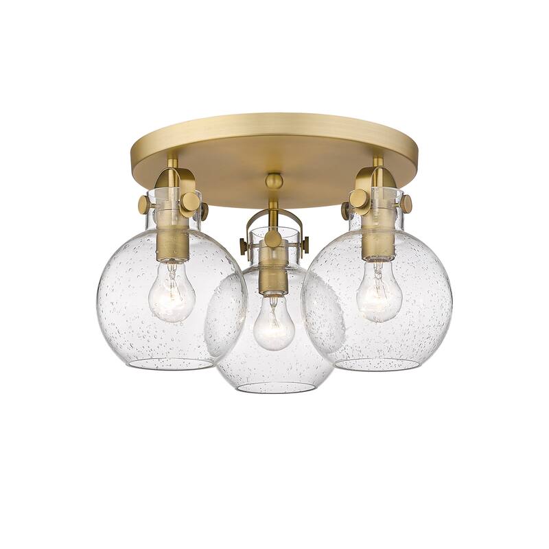 Innovations Lighting Newton Sphere - 3 Light 7" Flush Mount - Brushed Brass/Seedy