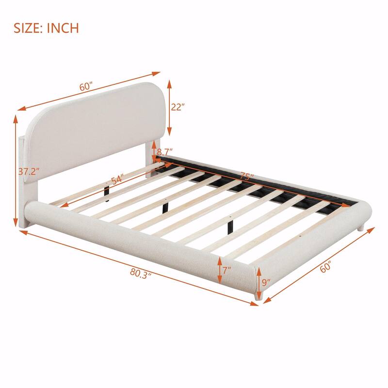 Teddy Fleece Upholstered Platform Bed with Stylish Curve-shaped Design