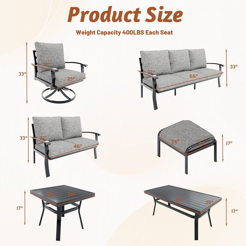 Erommy Patio Set: 360° Swivel Rockers, Sofa, Ottomans & Table – Outdoor Conversation Set for Poolside, Garden & Deck