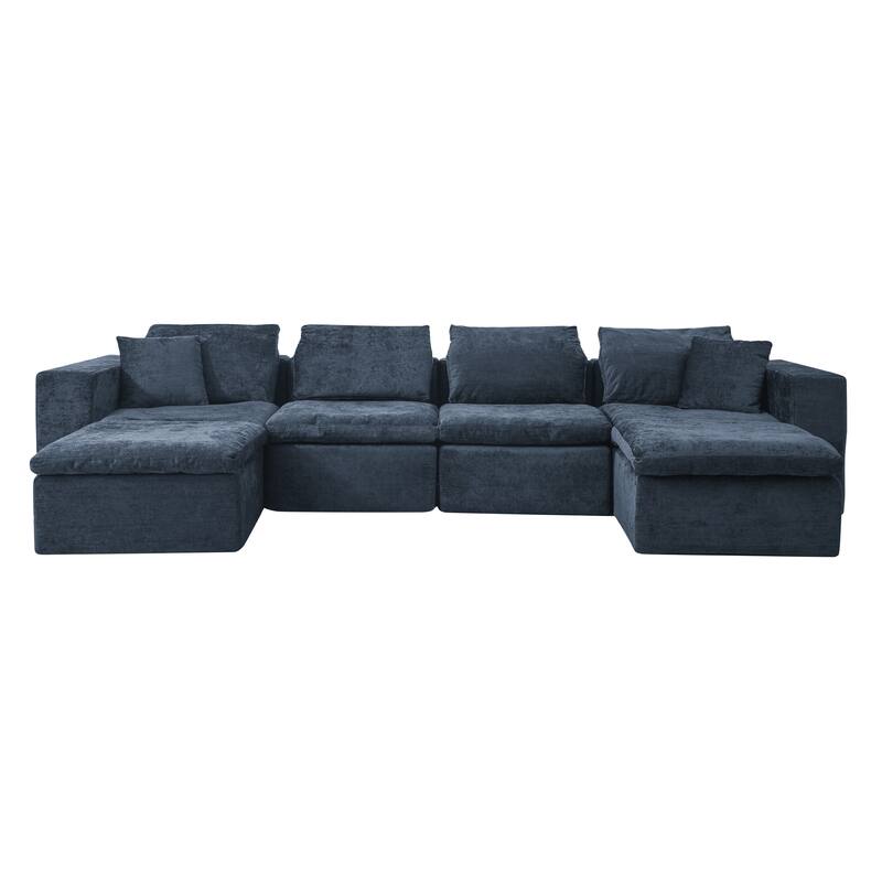 Oversized Sectional Couch U Shaped Cloud Modular Sofa Deep Seat Couch for Living Room Lounge Sleeper Sofa Bed, Chenille Chaise