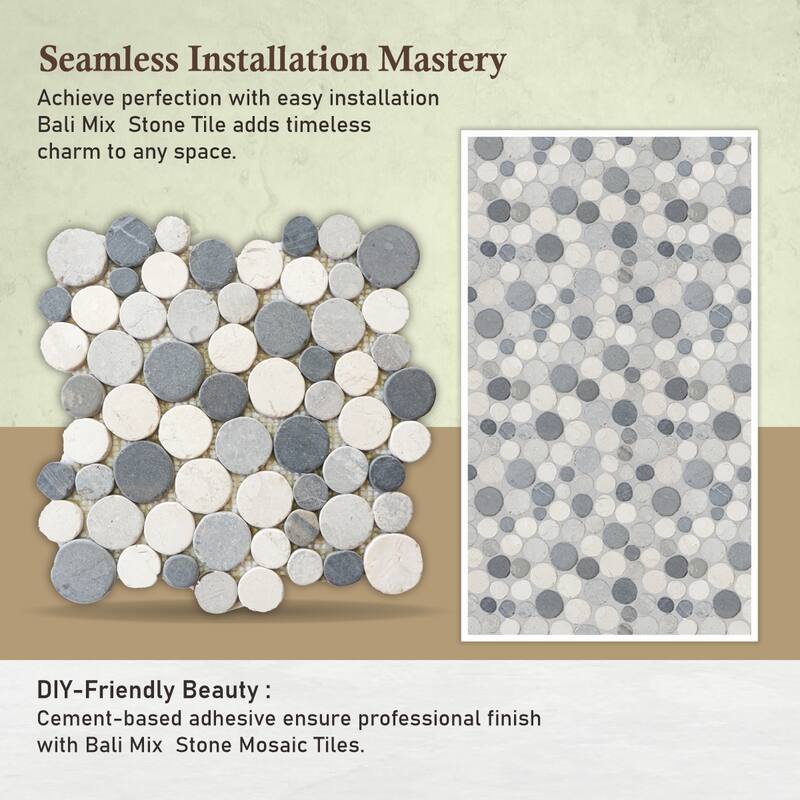 Bali Mix Round Mosaic, Backsplash Kitchen Walls, Shower and Bathroom Floors 12" X 12" (5 Sqft per case) - Case (5 Tiles)