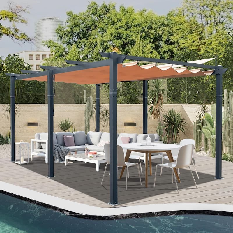 11 X 16 FT Outdoor Living Outdoor Retractable Pergola with Weather-Resistant Canopy Aluminum Garden Pergola Patio Grill Gazebo