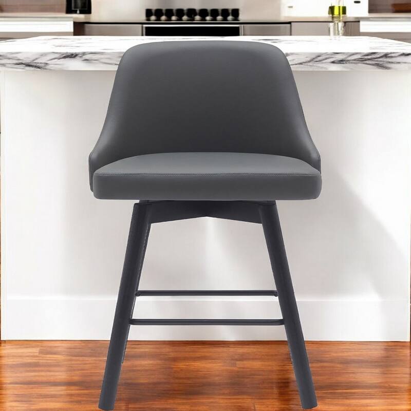 Faux Leather Swivel Bar Chair with Solid Wood Base and Footrest