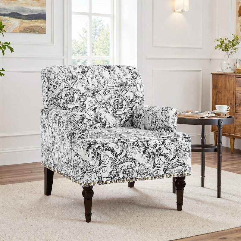 Linen Accent Chairs Nailhead Trim Armchairs with Wooden Legs