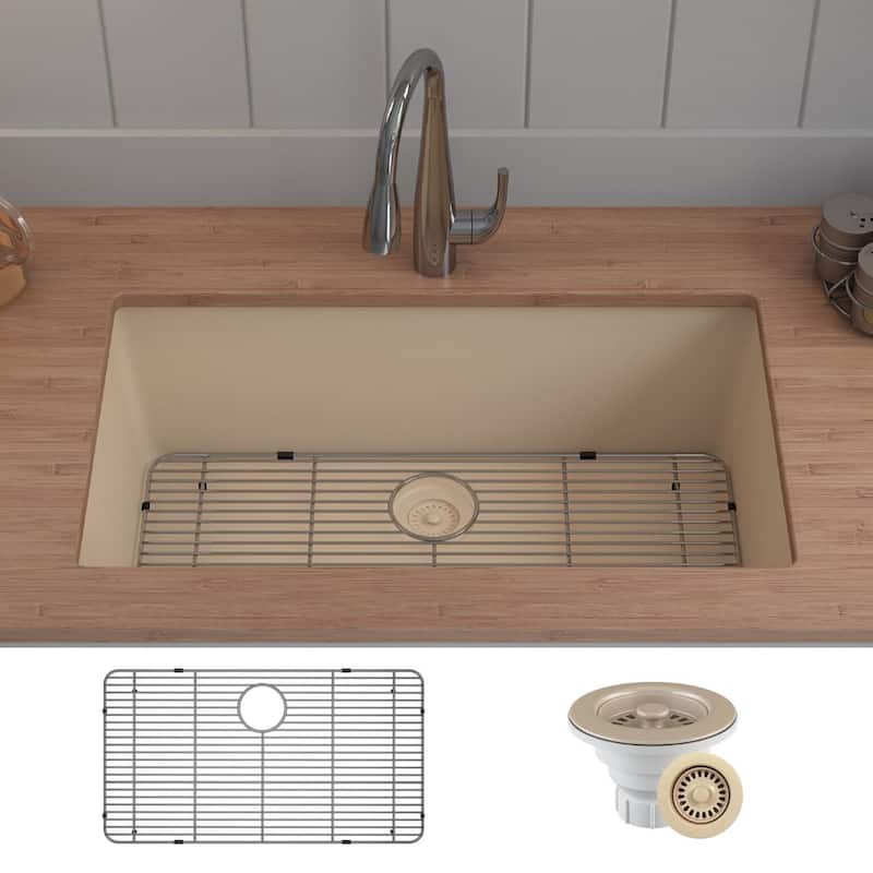 Lexicon Drop-In Quartz 32 Inch Single Bowl Kitchen Sink Kit - Galaxy Beige