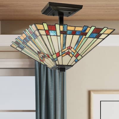River of Goods Orson Stained Glass 16-inch Semi-Flushmount Ceiling Light - 16" x 16" x 9.5"