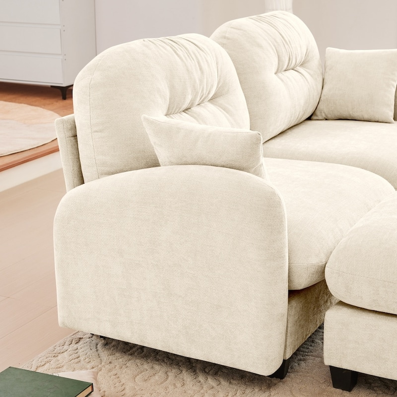 Chenille L-shaped Modular Flexible Combination Sectional Sofa with Wooden Base