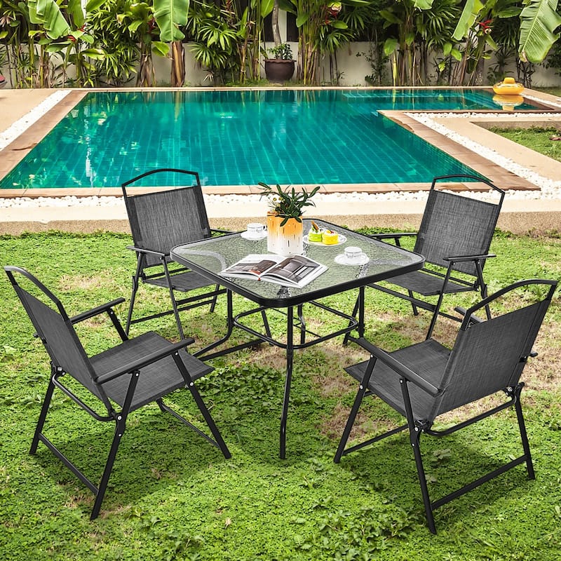 Costway 34 Inch Outdoor Dining Table Square Tempered Glass Table with - See Details