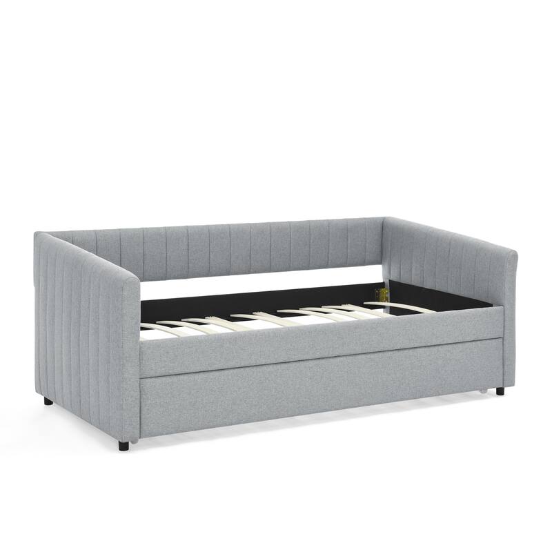 Twin Size Daybed with Trundle Upholstered Sofa Bed