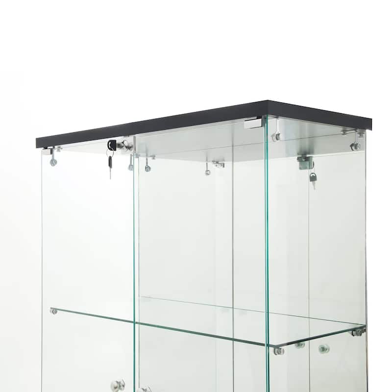 Glass Display Cabinet,Liquor Cabinet,File Cabinet,With Bluetooth Led Strip Light,Lock On The Door,Back Panel Is Mirror