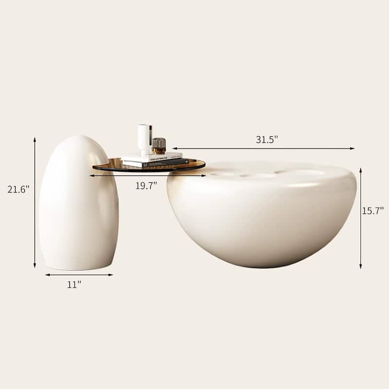 Nesting 42" Modern Round Creamy White Coffee Table, 2 pieces for Living Room - 62