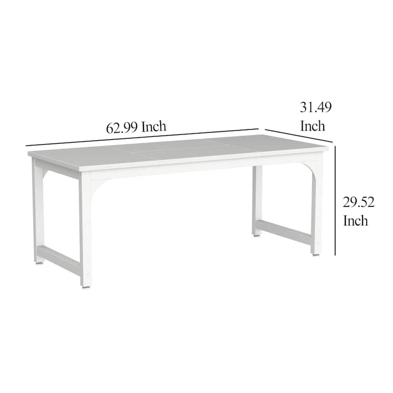 Home Office Desk, 63 Inch Minimalist Wood Top w White Metal Frame