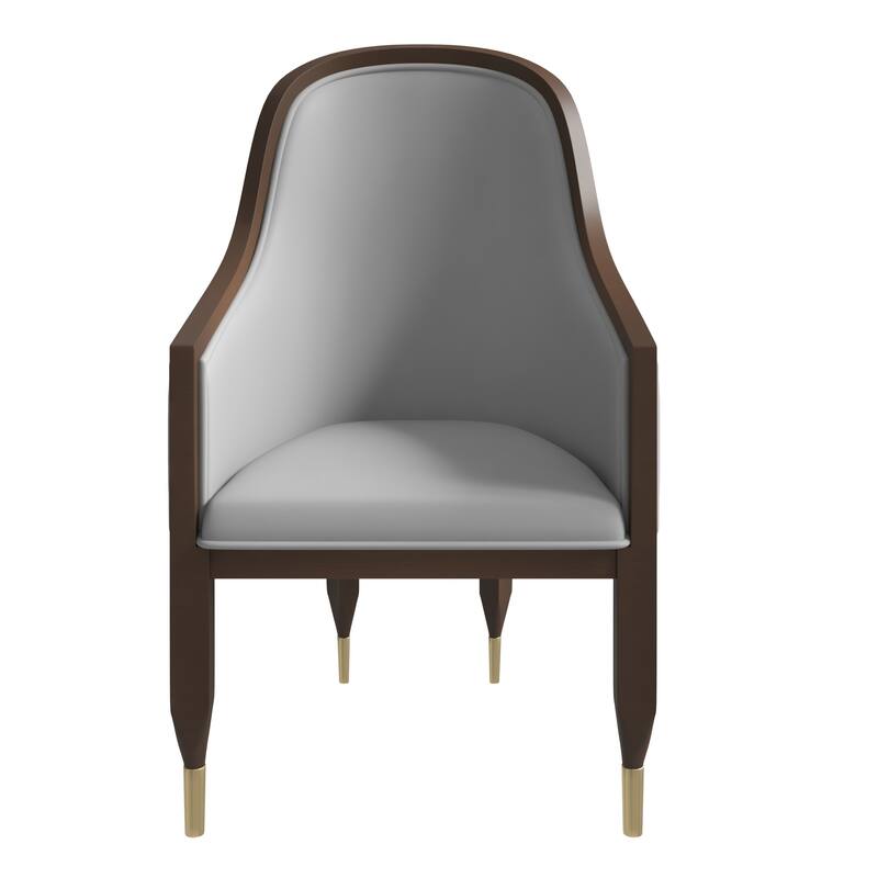 Leather Dining Chair with Arms with Rubberwood Frame Belle Series by LeisureMod