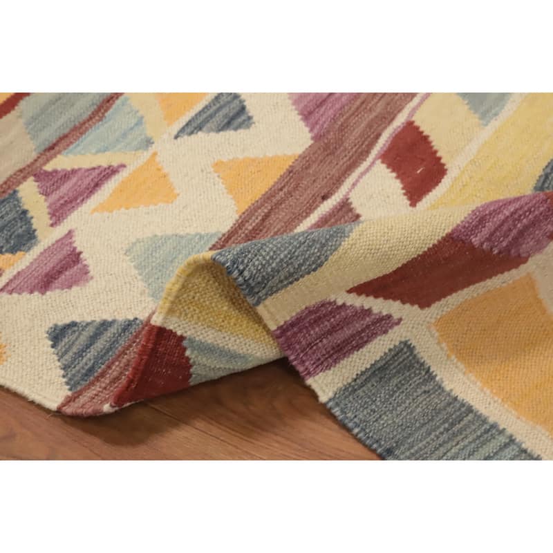 Hand Woven Oriental 100% Wool Carpet Southwestern Geometric Multi-Colored Kilim Runner Rug - 8' 0'' X 2' 1''