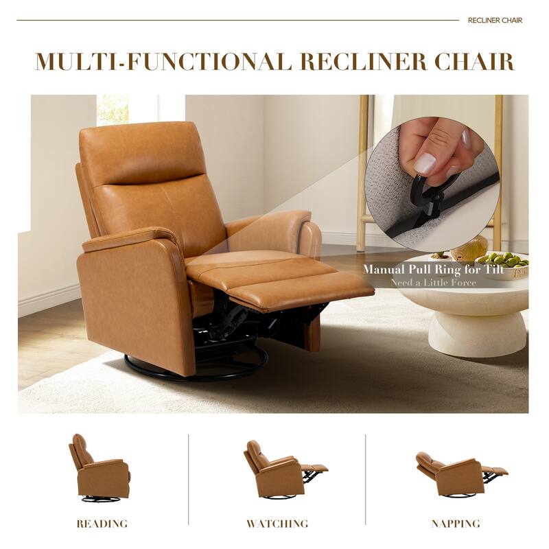 Fabric Recliner Sofa Chair - Swivel Rocking with XL Footrest - Single Seat for Living Room