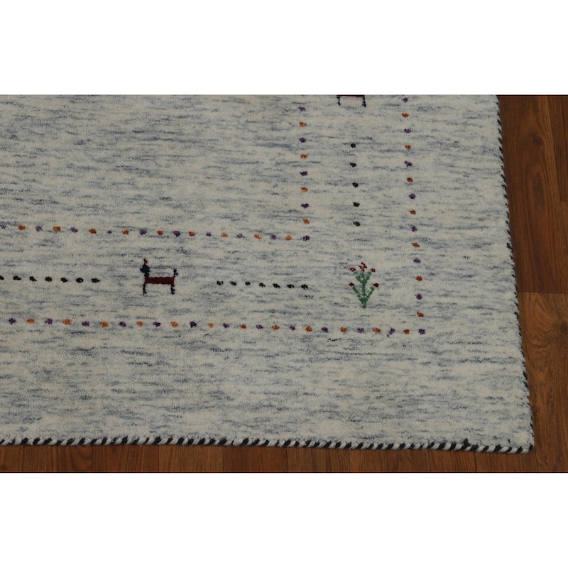 Hand Knotted Oriental 100% Wool Carpet Tribal Animal Pictorial Beige & Ivories Gabbeh Area Rug - 7' 10'' X 5' 2''