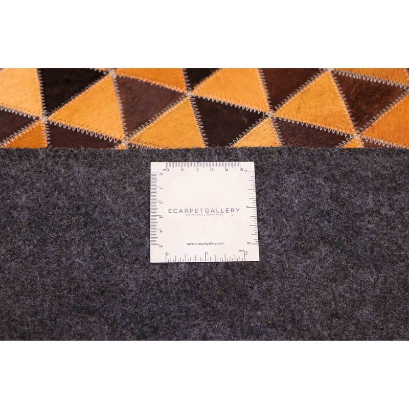 ECARPETGALLERY Handmade Cowhide Patchwork Orange Leather Rug - 4'0 x 6'0