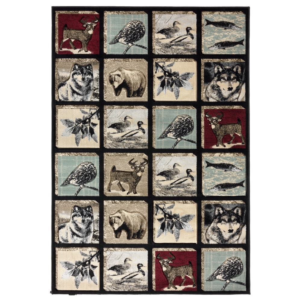 Wild Life Collection Black/Beige Area Rug