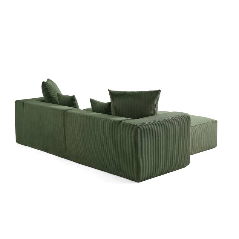4-Piece Modern Corduroy Modular Sectional Sofa Set with 4 Throw Pillows