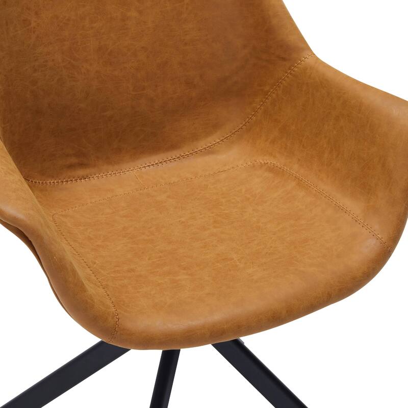 Markley Leather Swivel Dining Armchair with Black Iron Base - Accent Dining Chair for Kitchen and Dining Room Set of 2