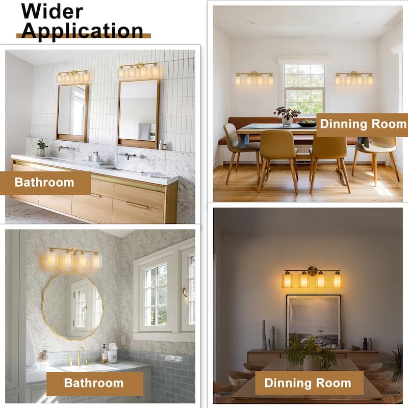 Modern Gold Vanity Light with Double Cylinder Shades Bathroom